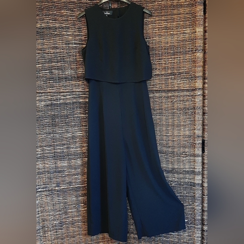 Lulus Women's Small Black Glam-bition Flyaway Back Tank Wide Leg Crop Jumpsuit